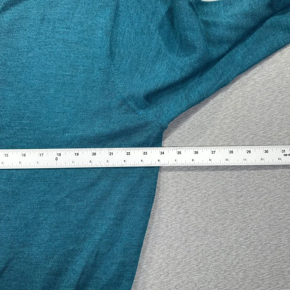 Peter Millar Sweater Mens XL Teal‎ Extra Fine Italian Merino Wool V-Neck MF14S31